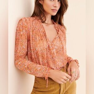 Free People Floral Blouse in Orange and White / Lela Blouse in Coral Combo